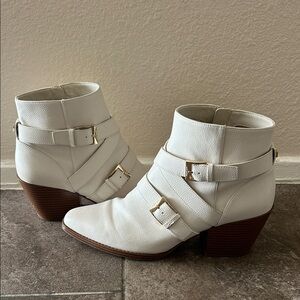 Michael Kors White Ankle Boots with Gold Buckles